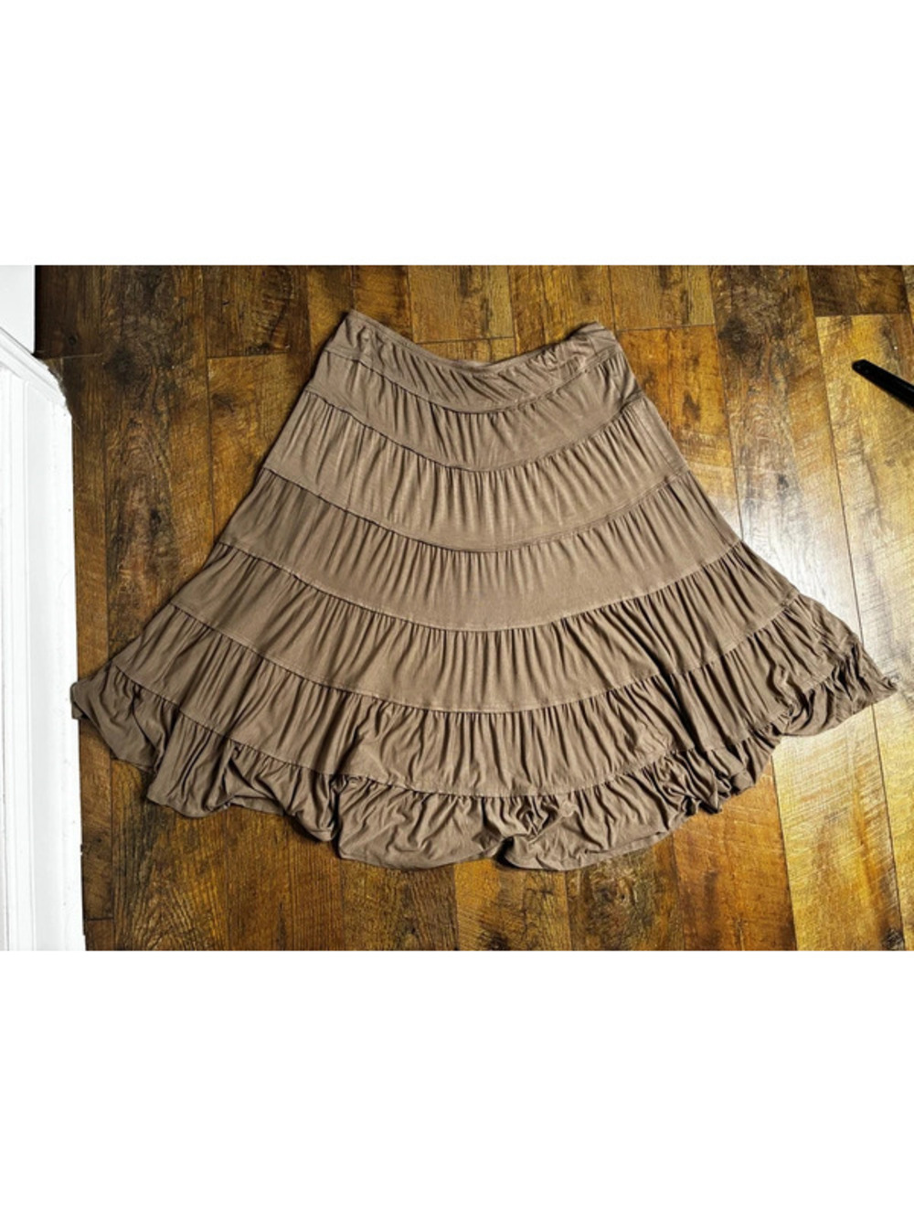 Style & Co Womens XL Midi Skirt Taupe Tiered Ruffle Boho Whimsigoth